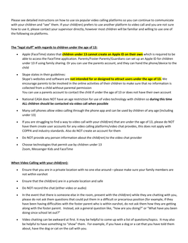 Please See Detailed Instructions on How to Use Six Popular Video Calling Platforms So You Can Continue to Communicate with Your Children and “See” Them