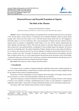 Electoral Process and Peaceful Transition in Nigeria