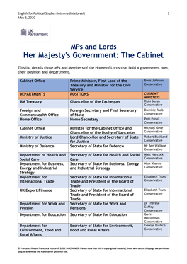 Her Majesty's Government: the Cabinet