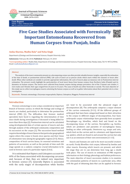 Five Case Studies Associated with Forensically Important Entomofauna Recovered from Human Corpses from Punjab, India