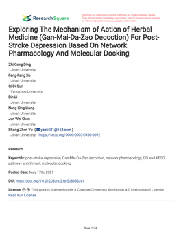 (Gan-Mai-Da-Zao Decoction) for Post- Stroke Depression Based on Network Pharmacology and Molecular Docking