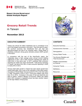 Grocery Retail Trends in Taiwan © Her Majesty the Queen in Right of Canada, Represented by the Minister of Agriculture and Agri-Food (2013)
