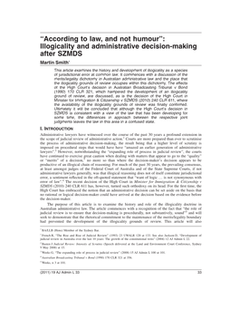 “According to Law, and Not Humour”: Illogicality and Administrative Decision-Making After SZMDS