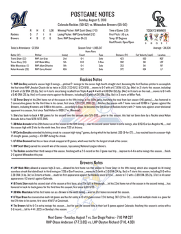 POSTGAME NOTES Sunday, August 5, 2018 Colorado Rockies (59-52) Vs