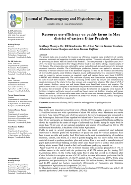 Resource Use Efficiency on Paddy Farms in Mau District of Eastern Uttar