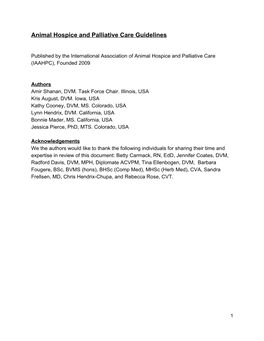 Animal Hospice and Palliative Care Guidelines