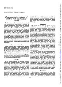 Short Reports Metronidazole in Treatment of Children with Amoebic Liver Abscess