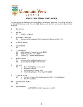 Agricultural Service Board Agenda