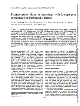 Bromocriptine Alone Or Associated with L-Dopa Plus Benserazide in Parkinson's Disease