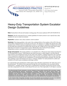 Heavy-Duty Transportation System Escalator Design Guidelines