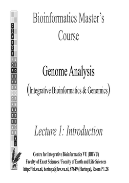 Bioinformatics Master's Course Genome Analysis Lecture 1