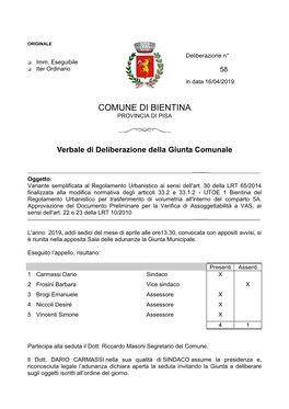 Comune Di Bientina Provincia Di Pisa