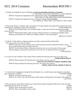 2014 Certamen Intermediate ROUND 1