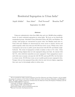 Residential Segregation in Urban India∗