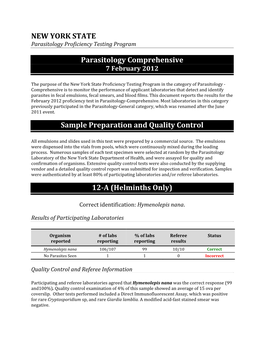 NEW YORK STATE Parasitology Comprehensive Sample