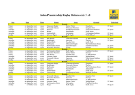 Aviva Premiership Rugby Fixtures 2017-18