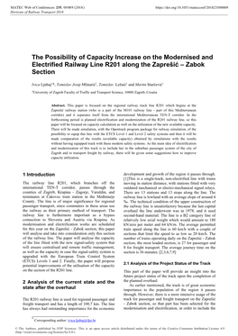 The Possibility of Capacity Increase on the Modernised and Electrified Railway Line R201 Along the Zaprešić – Zabok Section