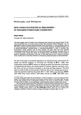 Philosophy and Religions NEW CONFUCIAN POLITICAL PIDLOSOPHY