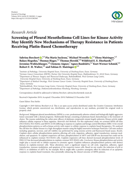 Screening of Pleural Mesothelioma Cell Lines for Kinase Activity May Identify New Mechanisms of Therapy Resistance in Patients Receiving Platin-Based Chemotherapy