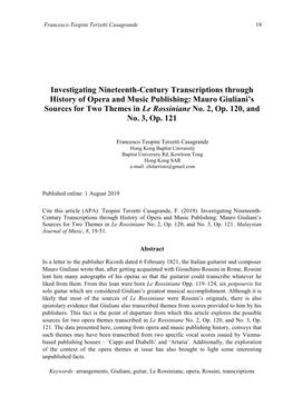 Investigating Nineteenth-Century Transcriptions Through History of Opera and Music Publishing: Mauro Giuliani's Sources for Tw