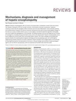 Mechanisms, Diagnosis and Management of Hepatic Encephalopathy Ravi Prakash and Kevin D