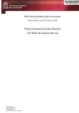 Witness Statement of Grant Johnstone ACE Radio Broadcasters Pty Ltd