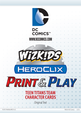 TEEN TITANS TEAM CHARACTER CARDS Original Text