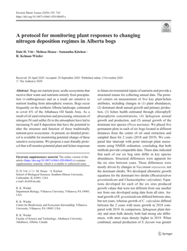 A Protocol for Monitoring Plant Responses to Changing Nitrogen Deposition Regimes in Alberta Bogs