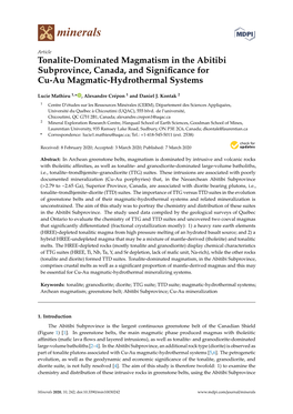 Tonalite-Dominated Magmatism in the Abitibi Subprovince, Canada, and Significance for Cu-Au Magmatic-Hydrothermal Systems