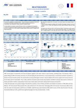 MW ACTIONS EUROPE This UCITS Is a Sub-Fund of the SICAV MW ASSET MANAGEMENT