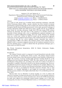 Derivation of Orthometric Heights from Gps Measured Heights Using Geometric Technique and Egm96 Model