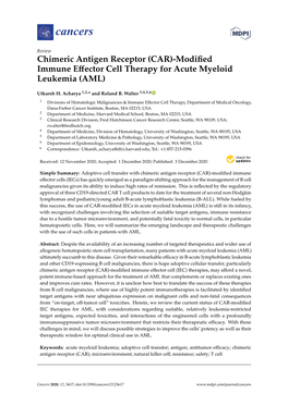 (CAR)-Modified Immune Effector Cell Therapy for Acute Myeloid Leukemia