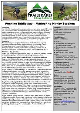 Pennine Bridleway – Matlock to Kirkby Stephen 7 Stanes Skills Weekend