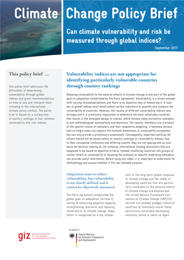 Climate Change Policy Brief | Can Climate Vulnerability and Risk Be Measured Through Global Indices?