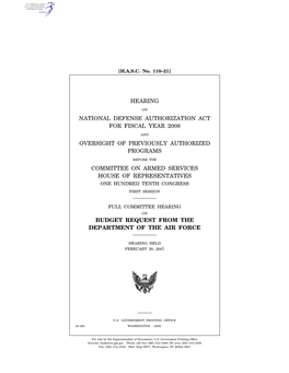 Hearing National Defense Authorization Act For