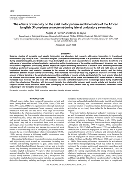 The Effects of Viscosity on the Axial Motor Pattern and Kinematics of the African Lungfish (Protopterus Annectens) During Lateral Undulatory Swimming