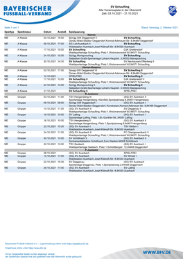 SV Schaufling Alle Vereinsspiele in Der Übersicht Zeit: 03.10.2021 - 31.10.2021