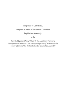 Response of Gary Lenz, Sergeant at Arms of the British Columbia