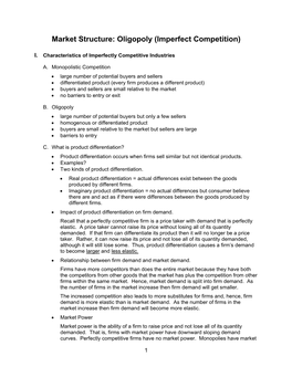 Market Structure: Oligopoly (Imperfect Competition)