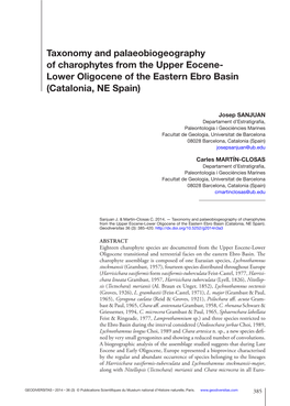 Taxonomy and Palaeobiogeography of Charophytes from the Upper Eocene- Lower Oligocene of the Eastern Ebro Basin (Catalonia, NE Spain)