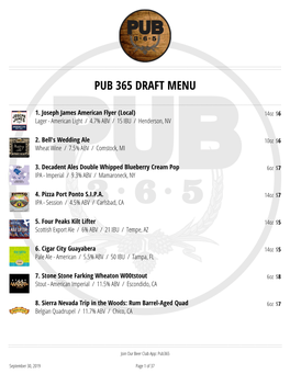 Pub 365 Draft Menu