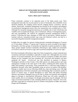 Impact of Nematode Management Options on Potato Cultivation (Pdf)