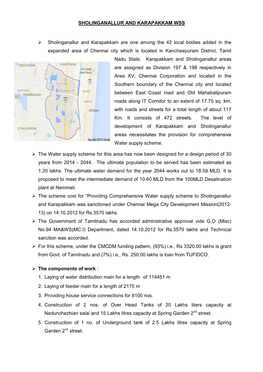 Sholinganallur and Karapakkam Wss