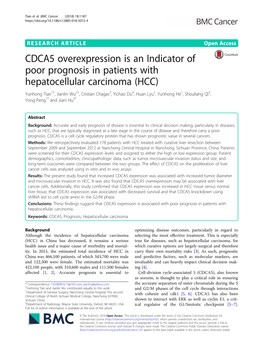 CDCA5 Overexpression Is an Indicator of Poor Prognosis in Patients with Hepatocellular Carcinoma