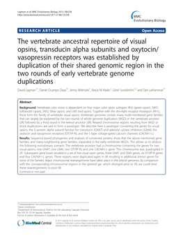 The Vertebrate Ancestral Repertoire of Visual Opsins, Transducin Alpha Subunits and Oxytocin/Vasopressin Receptors Was Establish