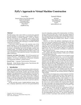 Pypy's Approach to Virtual Machine Construction