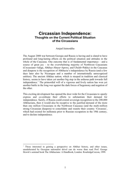 Circassian Independence: Thoughts on the Current Political Situation of the Circassians