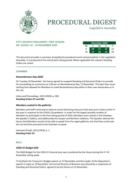 FIFTY-SEVENTH PARLIAMENT, FIRST SESSION November 2020 NO