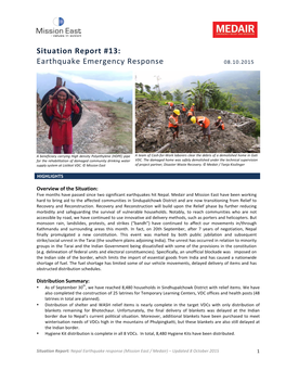 Situation Report #13: Earthquake Emergency Response 08.10.2015