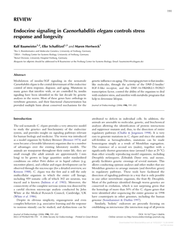 REVIEW Endocrine Signaling in Caenorhabditis Elegans Controls